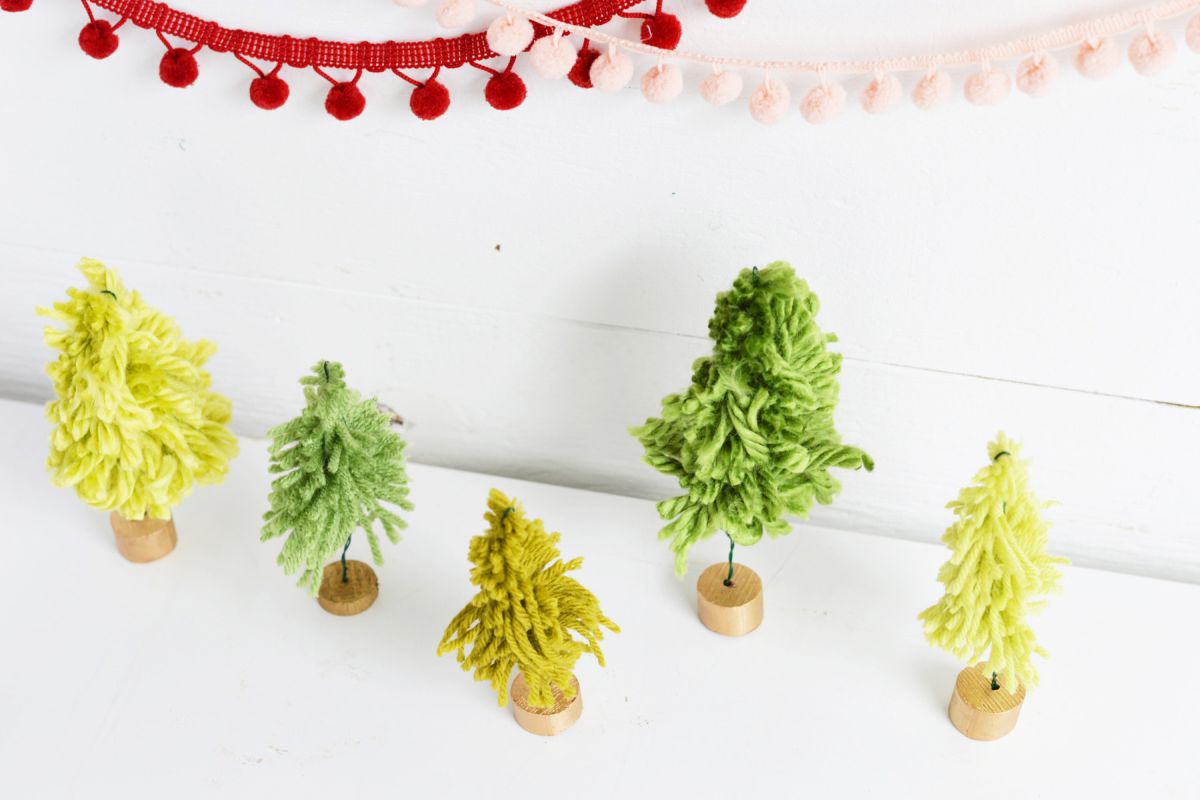 DIY Mini Yarn Trees Top view