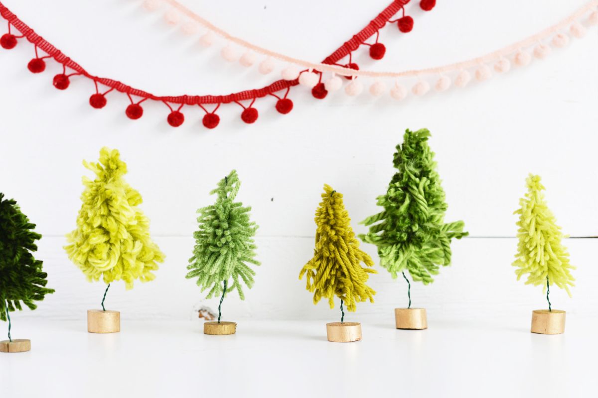 DIY Mini Yarn Trees with Gold Base