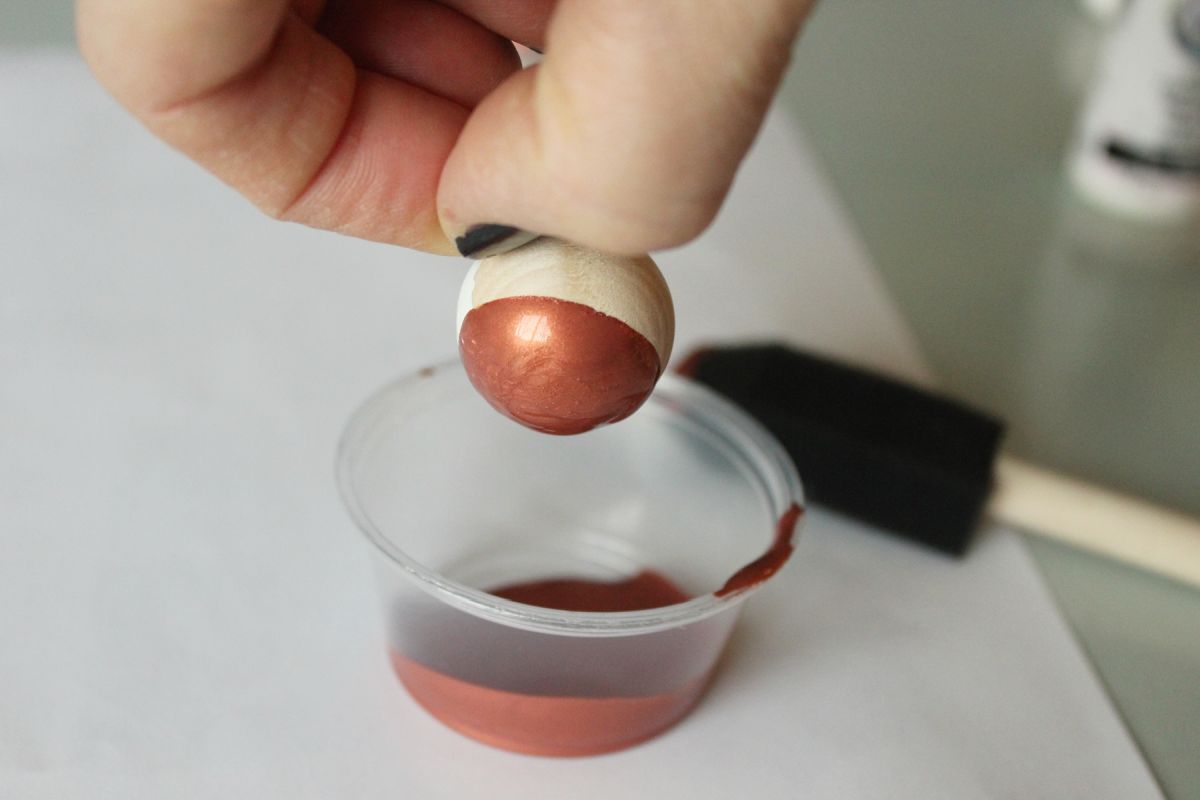 DIY Scandinavian Wooden Ornaments - start painting with copper