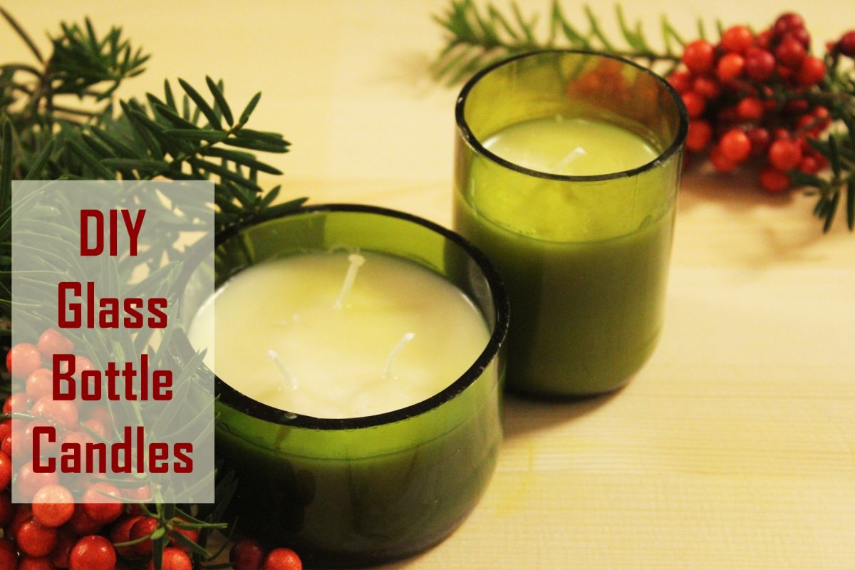 Homemade scented candles in glass bottles