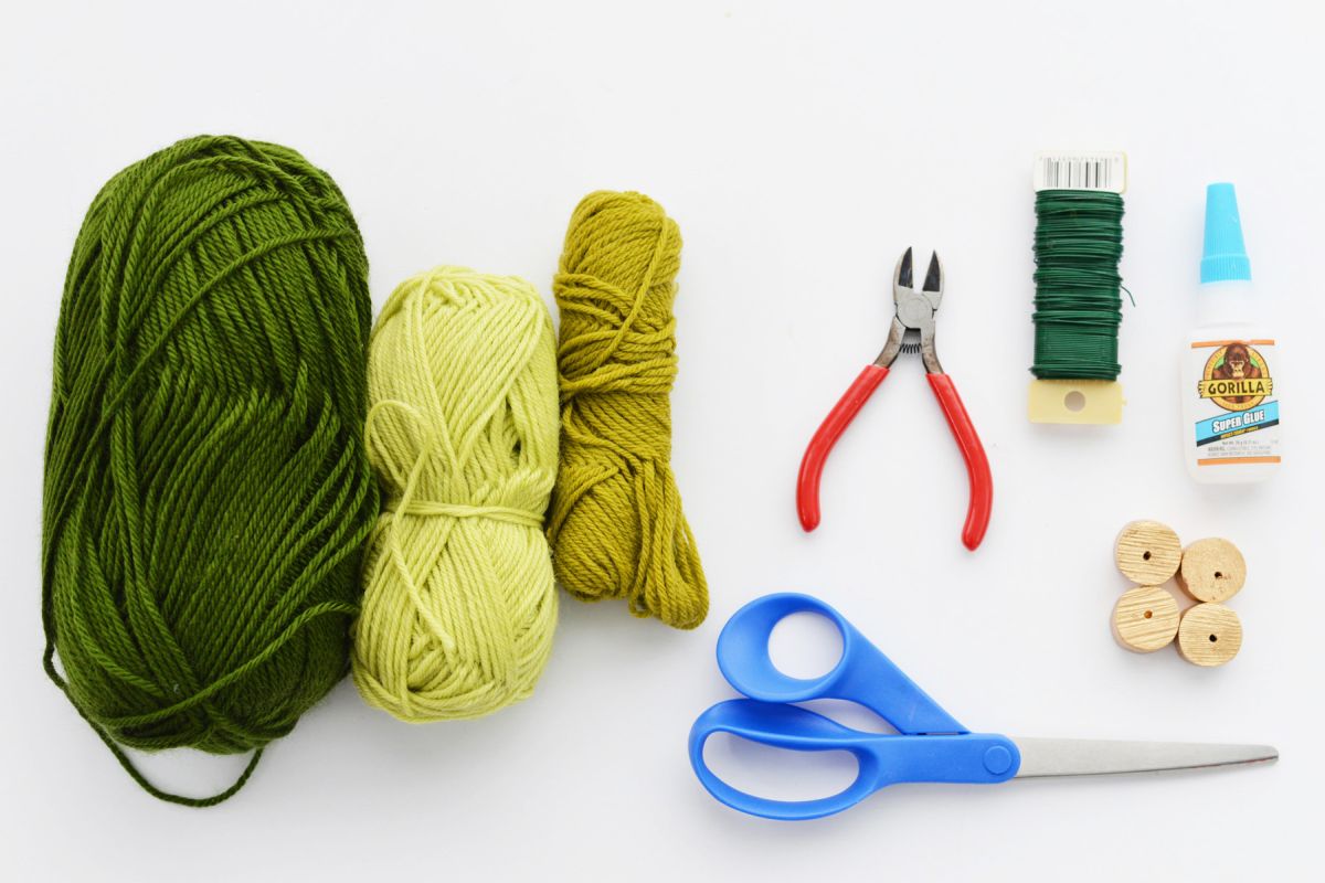 Materials to Create Mini Yarn Trees