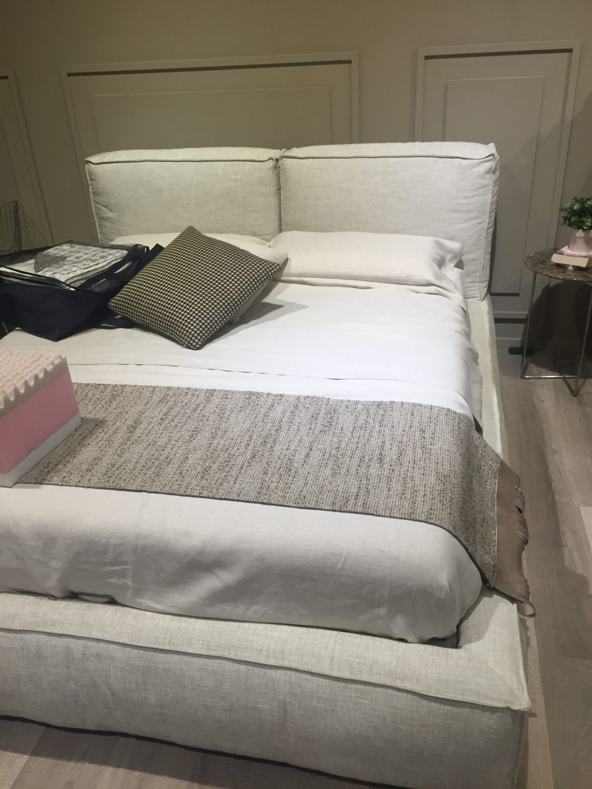 Modern gray bed with bedding