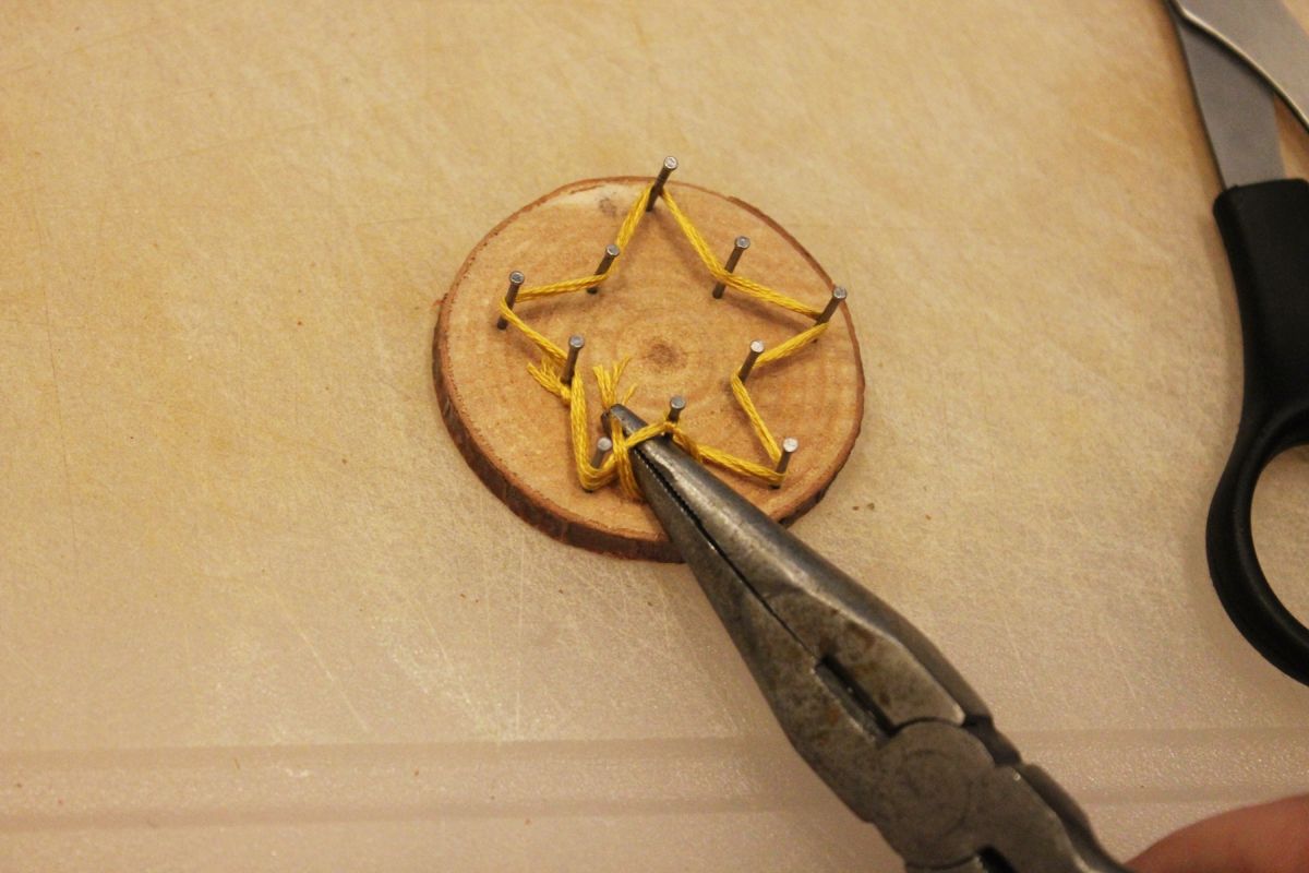 DIY string art ornaments on your Christmas tree