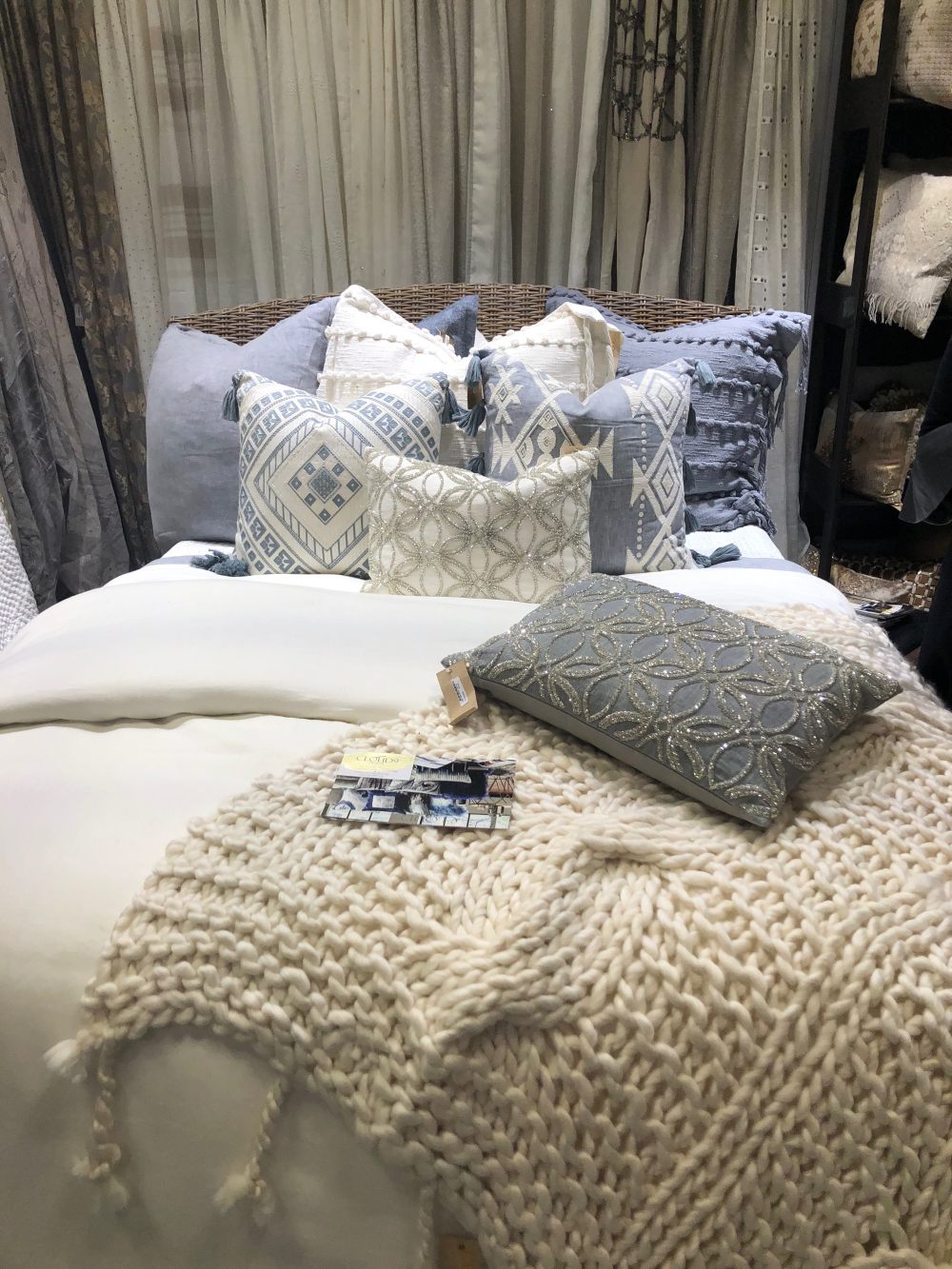 Modern gray bed with bedding